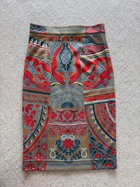 Baroque-Inspired Red & Gray Pencil Skirt